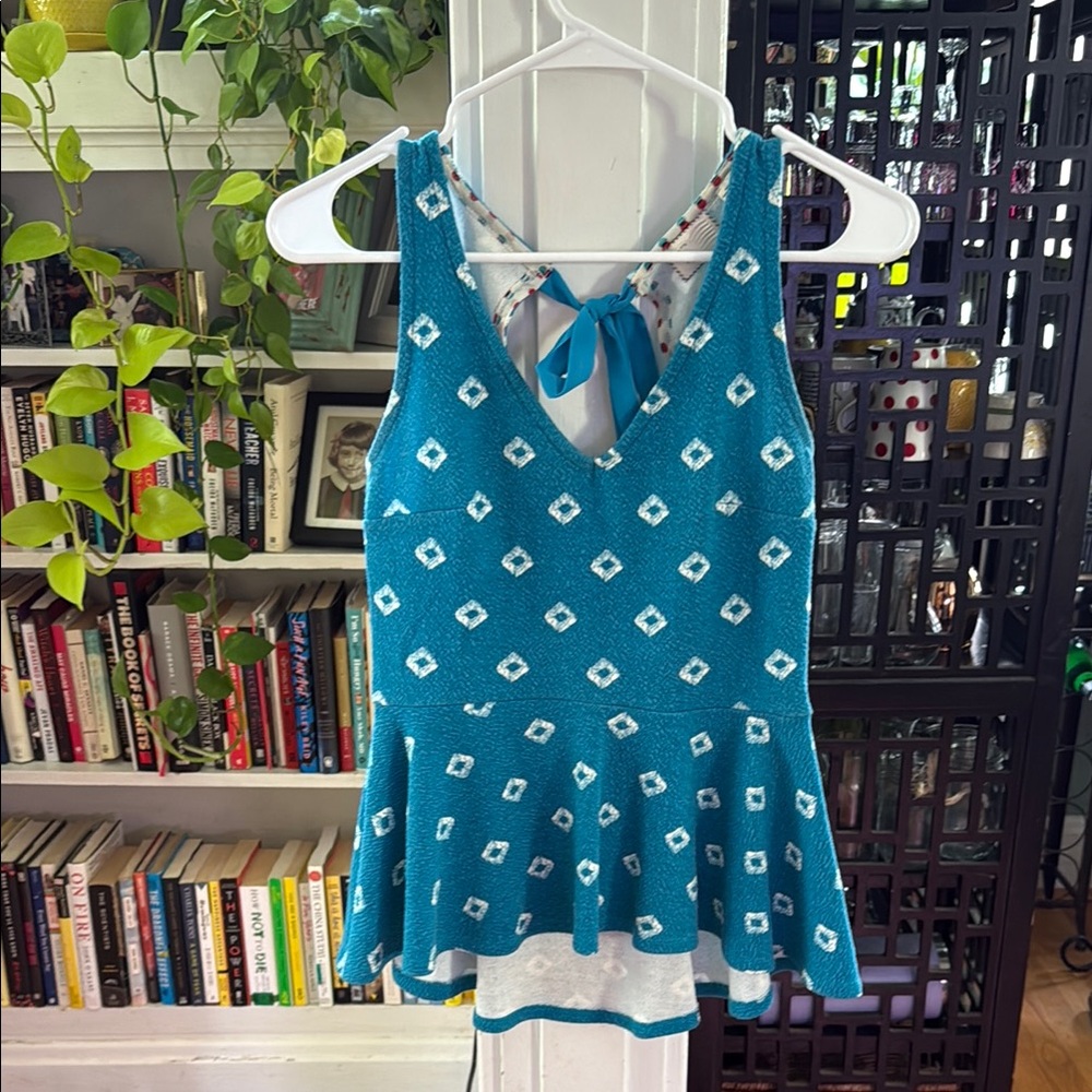 Anthropologie Blue Patterned Women's Top